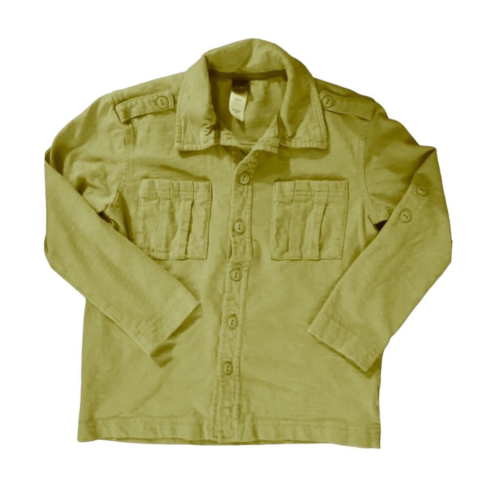 Tea Collection Boys Green Button Down Shirt Long Sleeve Size 5 VGUC